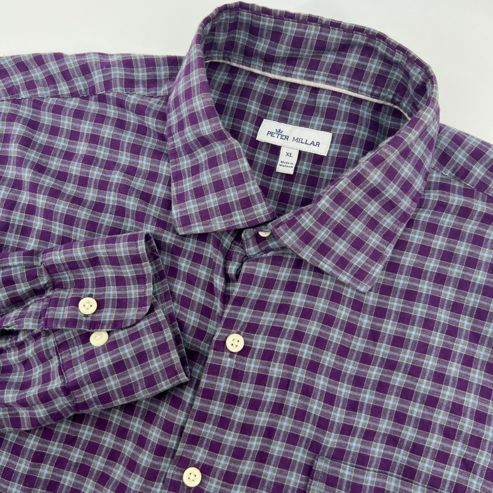 Peter Millar Camrose Button Down Shirt Mens XL Mulberry Purple Plaid Long Sleeve